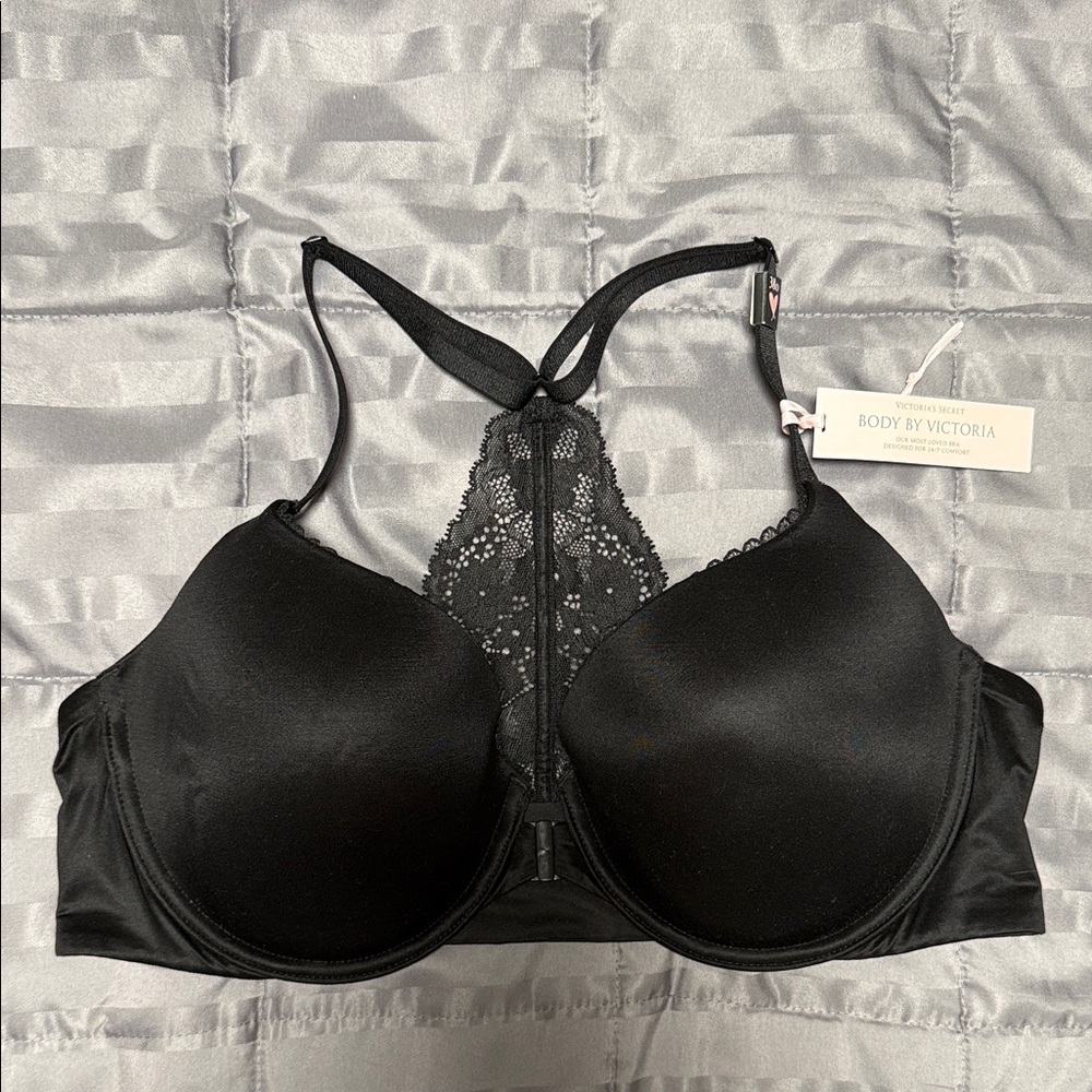 Victoria's Secret Black Bra 38D body by Victoria lined Demi front close NWT